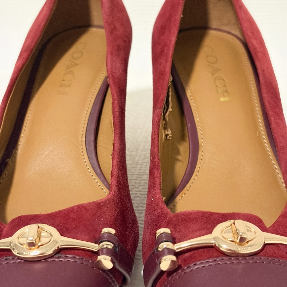 Coach Womens Burgundy Suede Leather Pointed Toe Turnlock Kitten Heel Pumps 8B - Picture 7 of 12